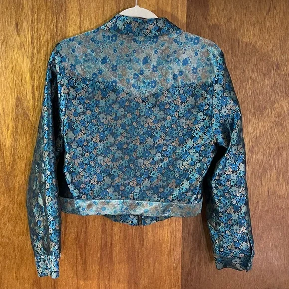 URBAN OUTFITTERS Iridescent Blue Floral Jacket Sz L - Picture 2 of 6